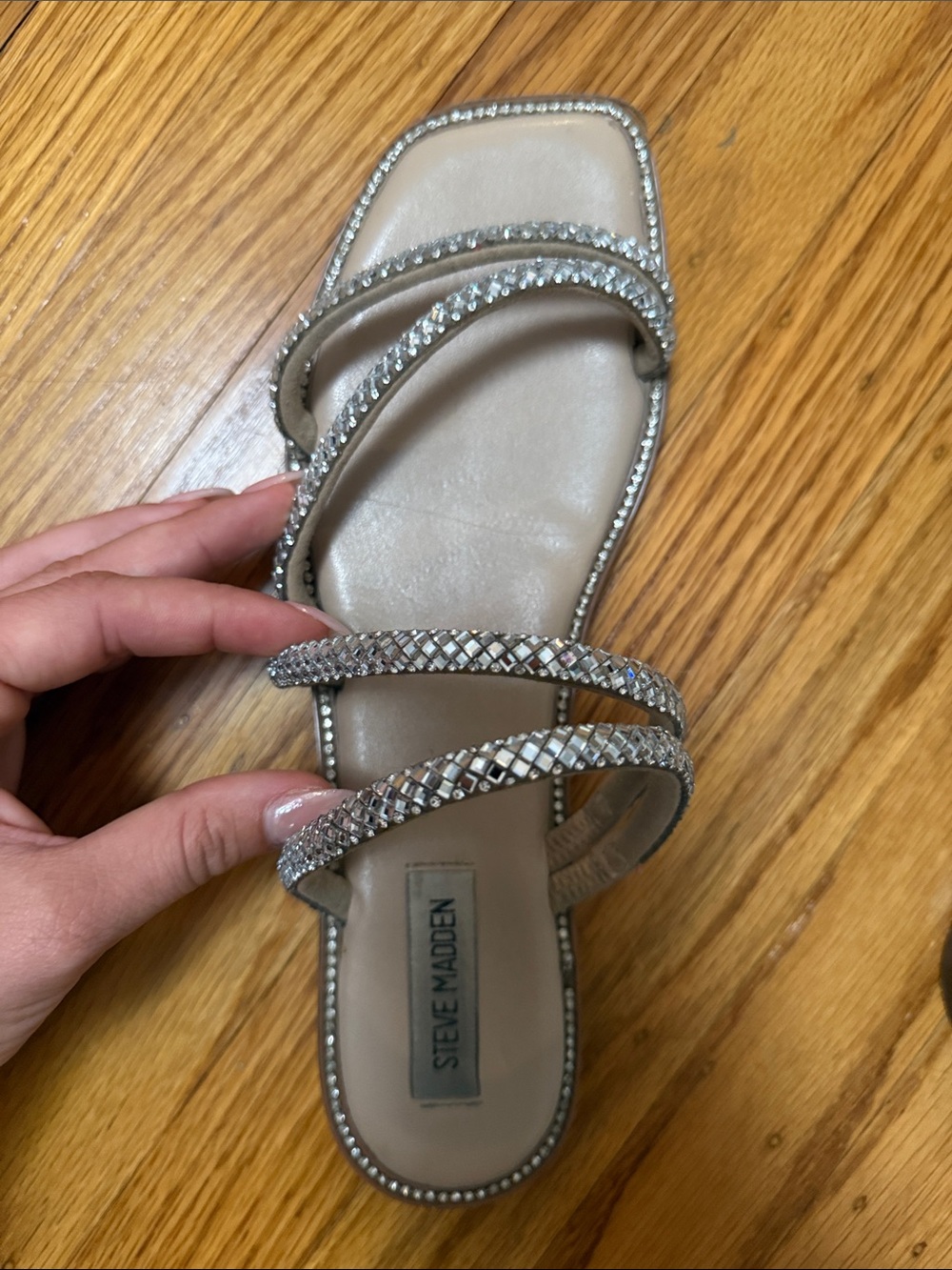 Steve Madden Silver Crystal-Strap Slide Sandal